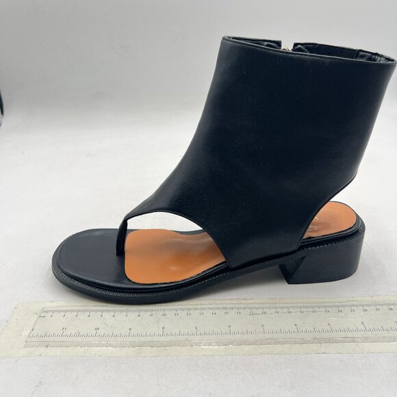 Wo Wagas Black Ankle Boots Chunky Low Heels Flip Flop Open Toe Side Zip Sandals - Picture 2 of 8